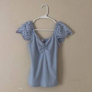 Joe Fresh Pastel Baby Blue Embroidered Short Sleeve Shirt Size XS